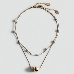 Gold and Peal Double Strand Necklace